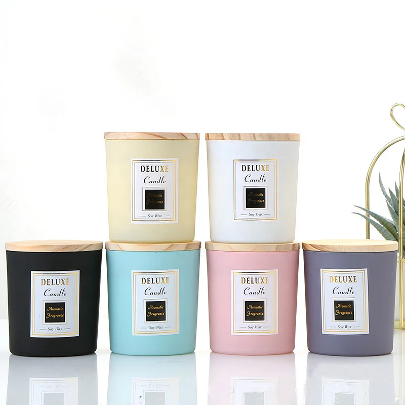 10oz 310ml Unique Nordic style Empty Matte Black Clear Glass Candle Jar with Wooden Lids and Boxes