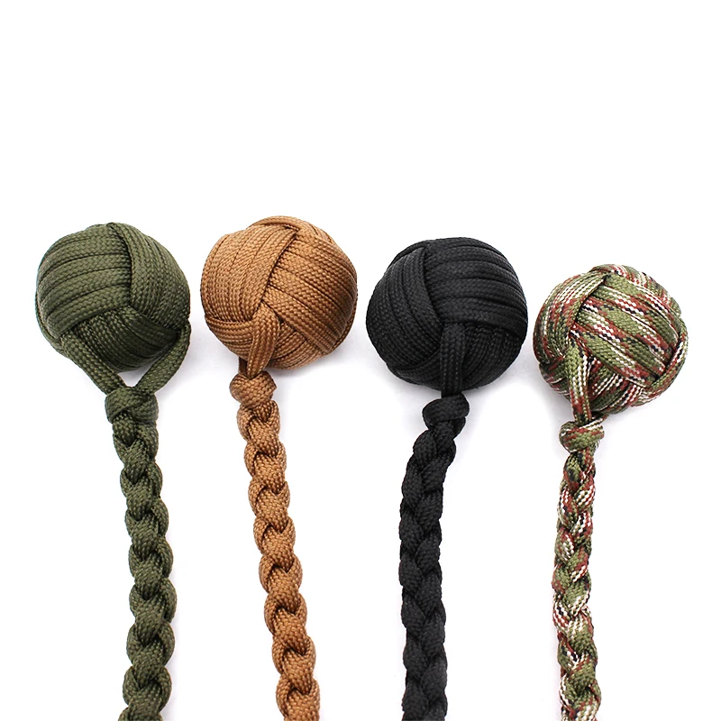 Different Colors EDC Stainless Steel Ball Paracord Lanyard Monkey Fist Survival Keychain