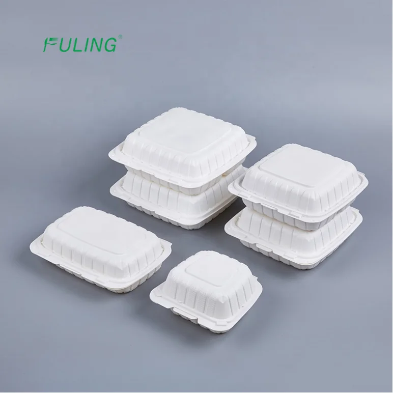 plastic thermoform hinged take away containers  to go disposable 8 x 8x3 hinged compartment containers