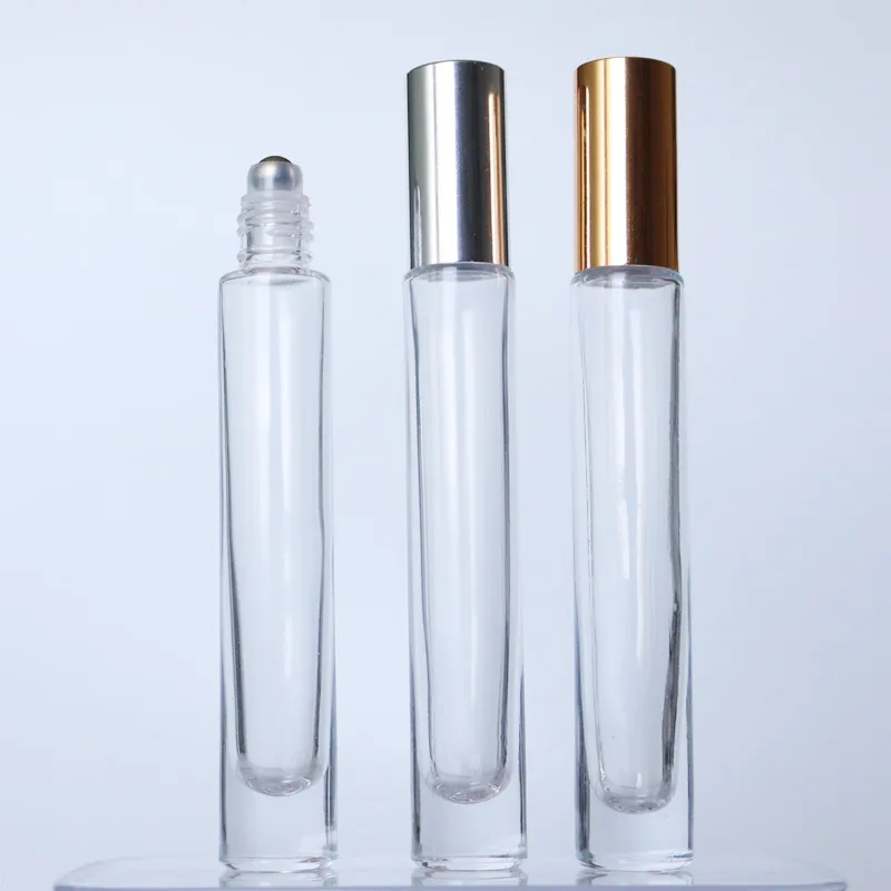 Thick Bottom Clear 10ml Glass Roll On Bottles With Steel Roller Ball Essential Oil Perfume Glass Bottle