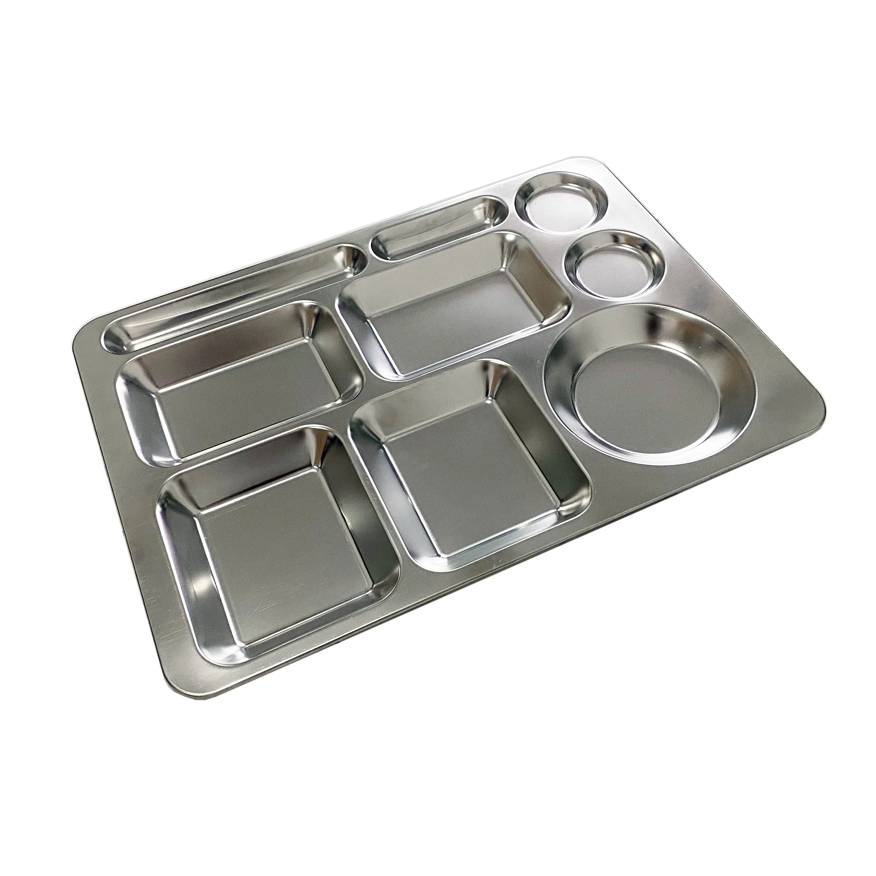 Wholesale Stainless Steel Dinner Plate 9 Compartment Divided Lunch Box  Food Tray Plate For Restaurant With Lid