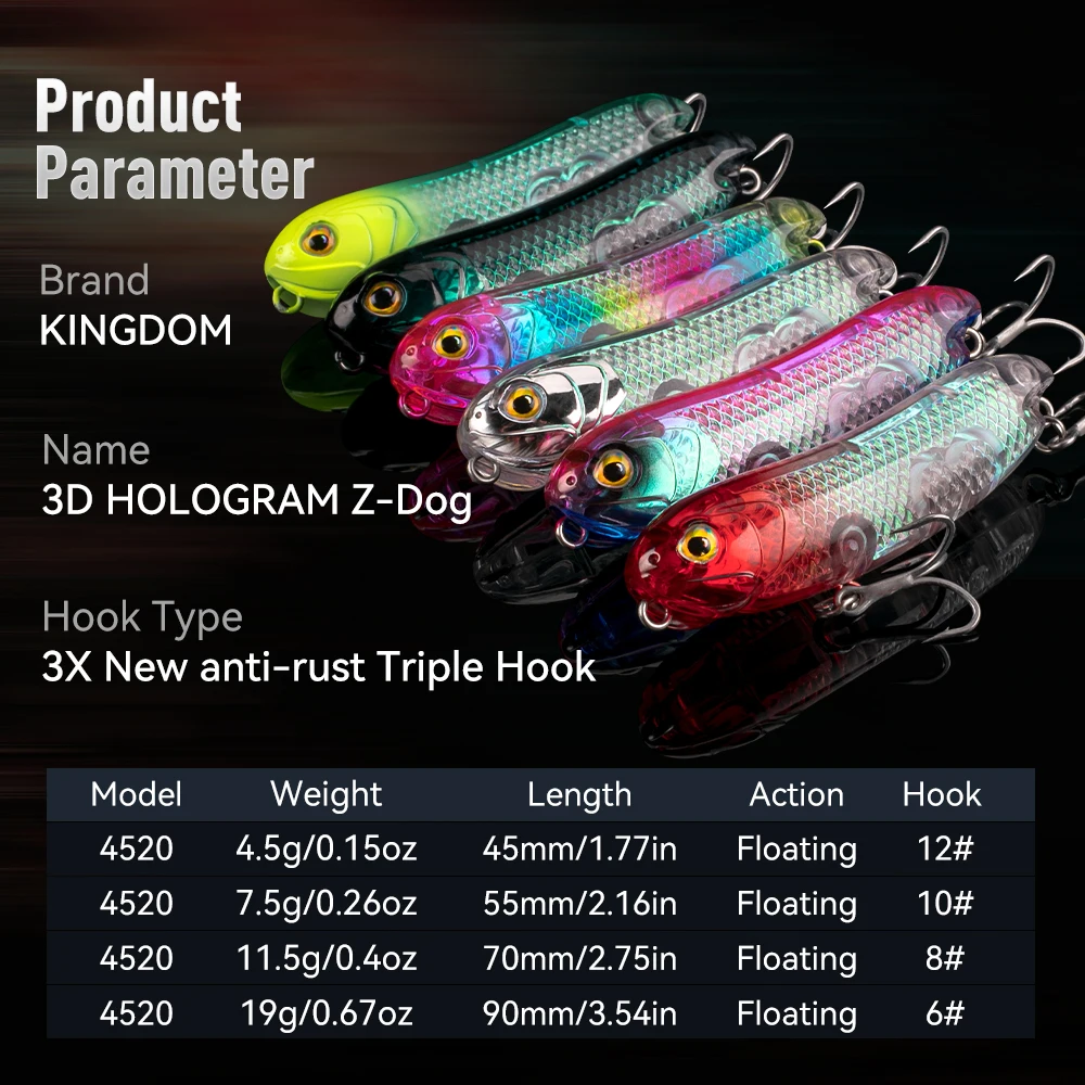 Kingdom Pencil Fishing Lure 3D Laser Paint Factory Price Floating Pencil Bait Wholesale Topwater Hard Pencil Lure For Freshwater