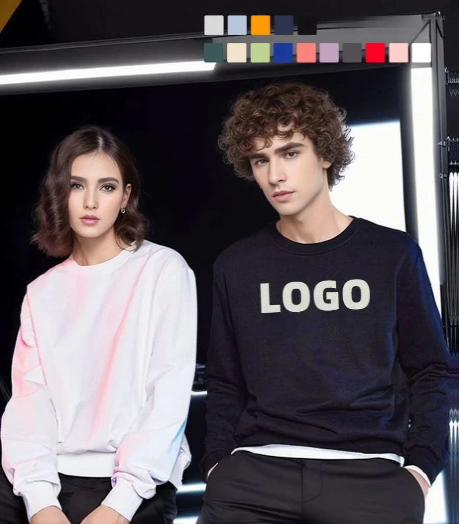 Custom Heavyweight Combed Cotton Terry Fabric Crewneck Sweatshirts Pullover Hoodies