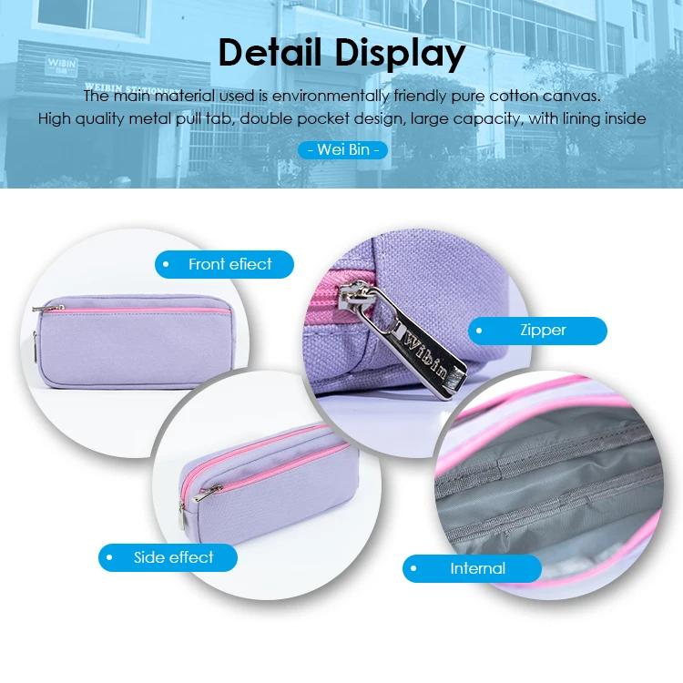 Custom Logo High Quality Canvas Zipper Pencil Bag Portable Storage Bag Multi-functional Stationery Pencil Case