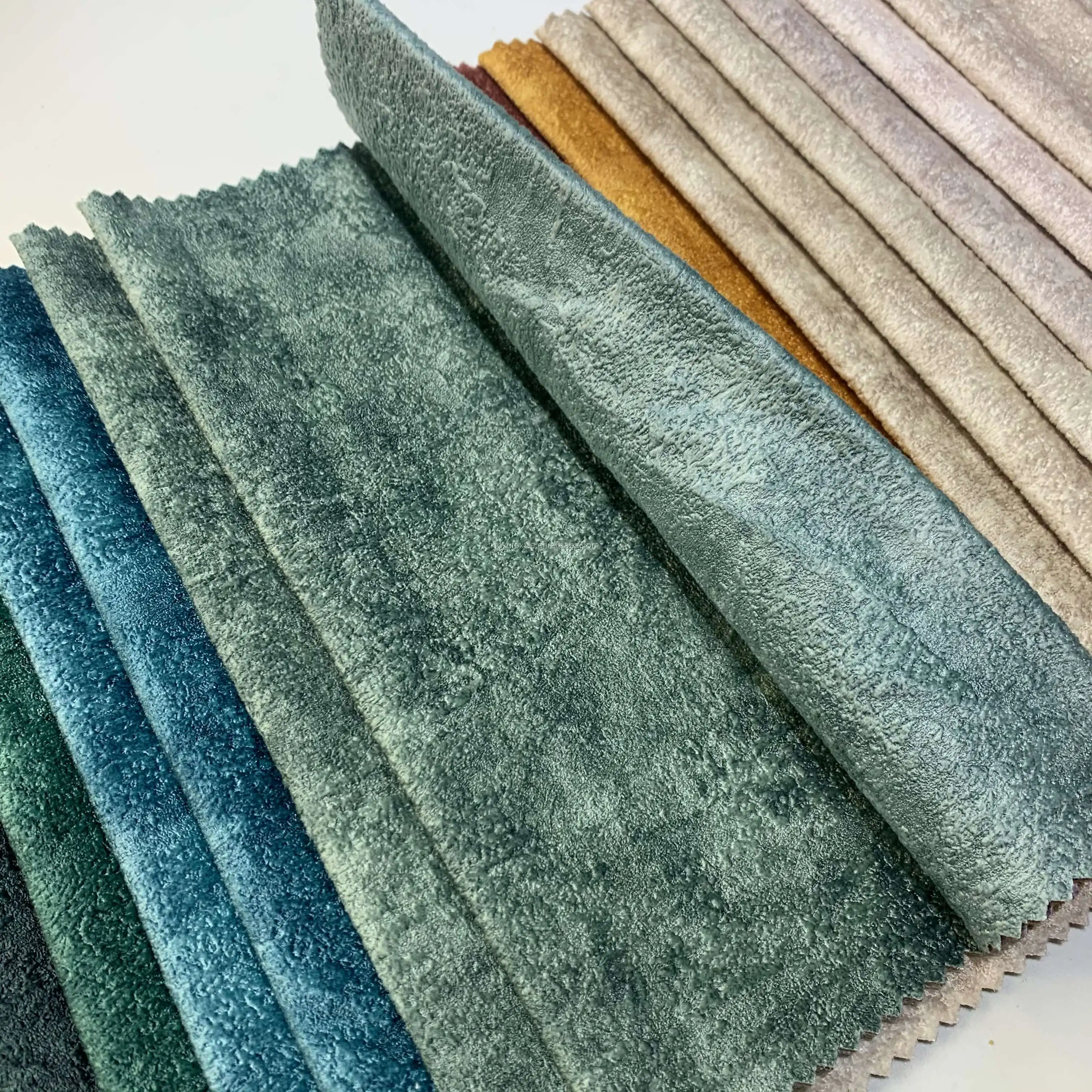 Print and Embossed Soft Velour Sofa Fabric for Furniture  Popular Blue Weft Nonwoven TWILL Roll Packing Viscose / Polyester