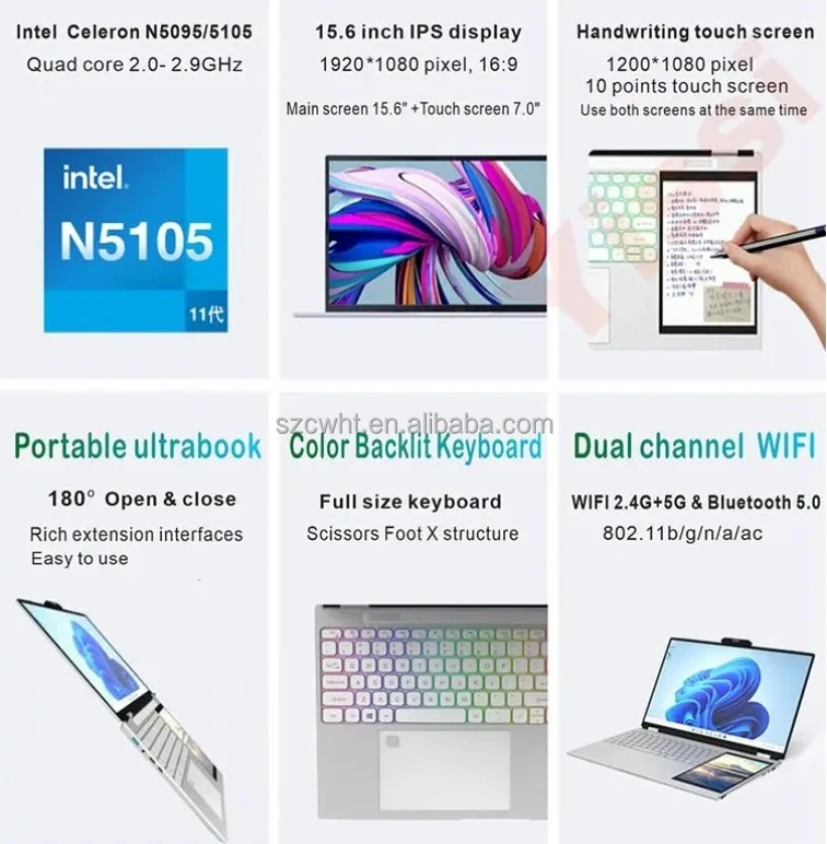 In-tel N95 32gb Ram Student Laptop Notebook Computer New for Business Arrival Dual Screen 15.6 Inch 1920*1080p  OEM SSD