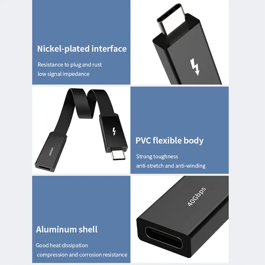 High speed 100W 4K 0.2 m black charging data transmission usb4 male to female extension cable