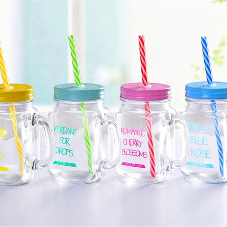 
Custom 16OZ Colorful Logo Printing Drinking Glass Mason Jar for Fruit Juice Bottles 