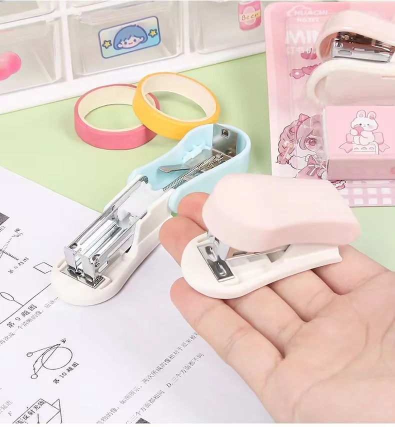 labor saving stapler macaron color student cute small stapler portable stapler