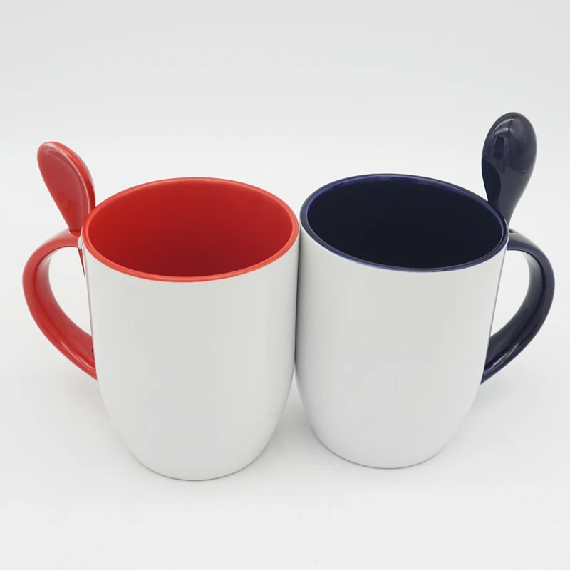 Большая кофейная чашка белая 13 унций внутренний цвет пользовательская сублимационная керамическая кружка с ложкой для рекламного подарка