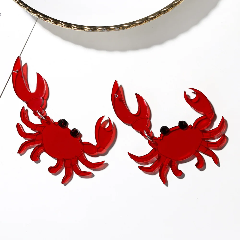 New Personality Acrylic Earrings Cute And Fun Animal Earrings Transparent Red Funny Crab Earrings For Women