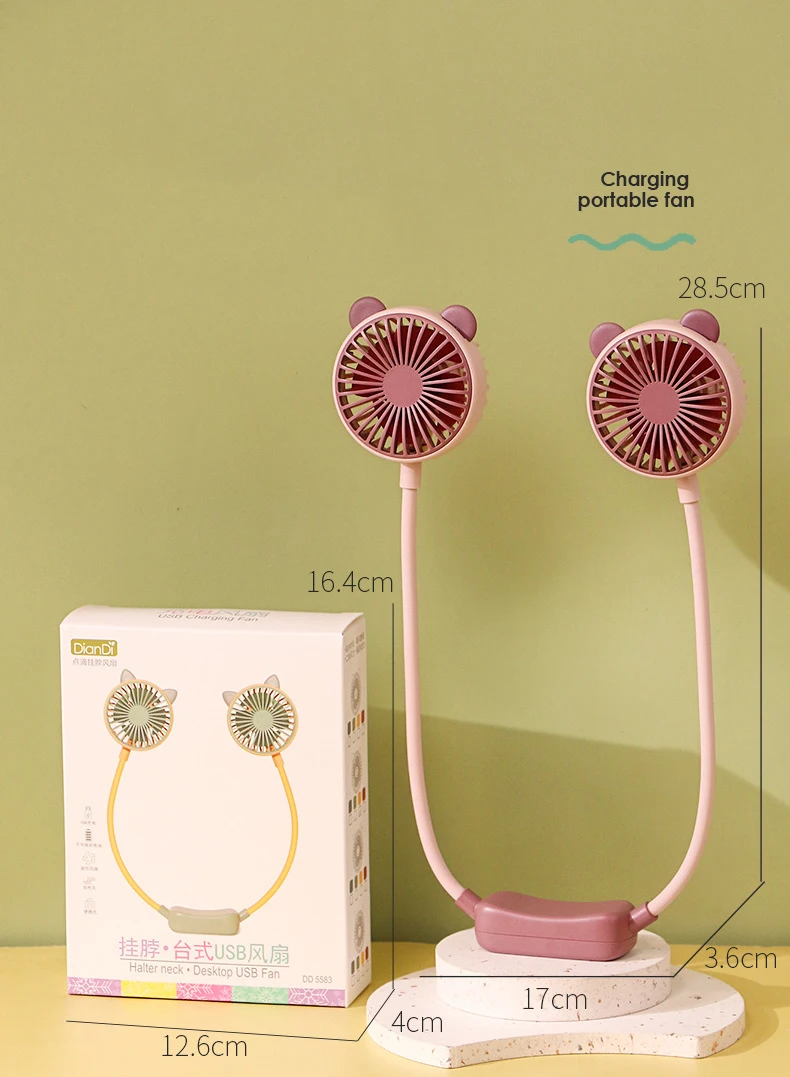 Neck Fan with Dual Wind Head and 2 Speed Adjustable sport outdoor neck fan air conditioner  mini portable usb rechargeable fan