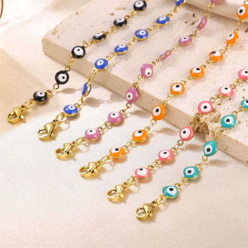 Wholesale Evil Eyes Women Red Blue Evil Eyes Charm Jewelry Stainless Steel 18k Gold Plated Turkish Evil Eyes Bracelet