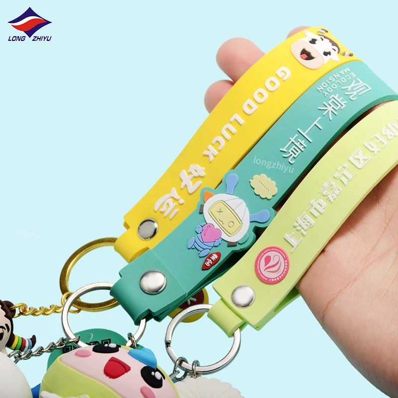 Longzhiyu Kawaii 3D Doll Keychain Custom Logo Rubber Strap Soft PVC Keyring Anime Cartoon Rubber Key Chain
