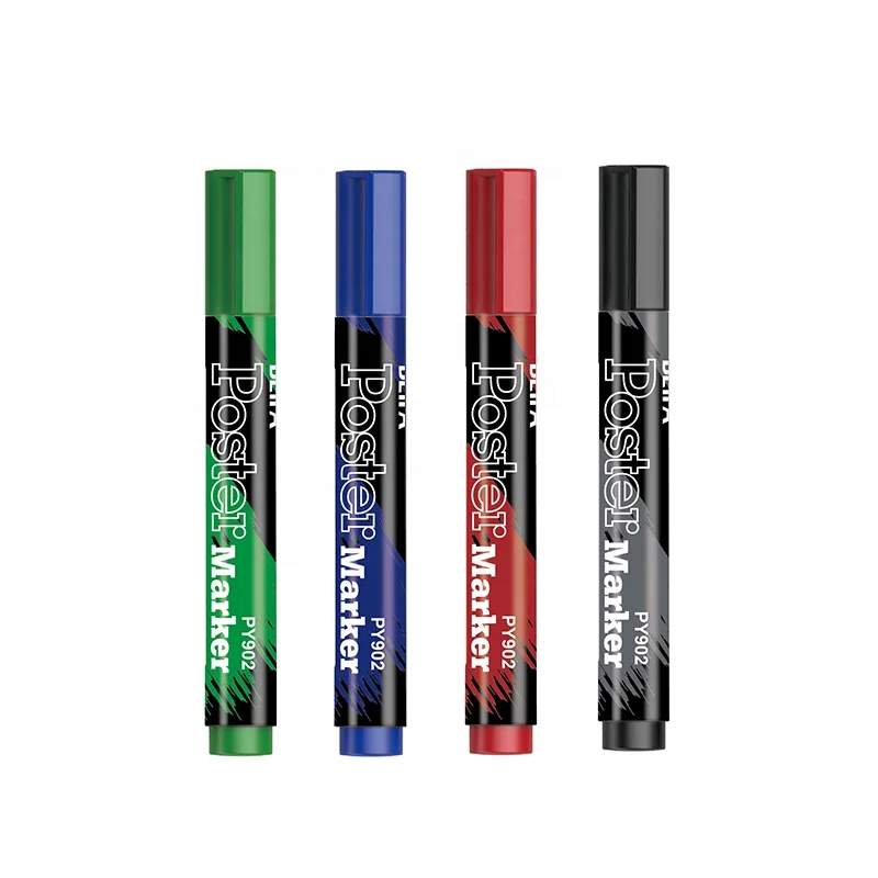 BEIFA PY902 Chisel Tip  Color Box Packaging 4colors Permanent Ink Black Blue Red Green Paper Customizable Permanent Marker