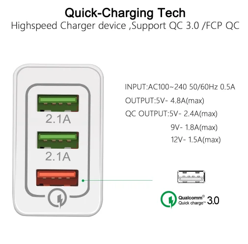  Бесплатная доставка 5 в 3 А 18 Вт USB быстрая зарядка 0 для IOS ЕС США Быстрая мобильного телефона Samsug s8 s9 Huawei