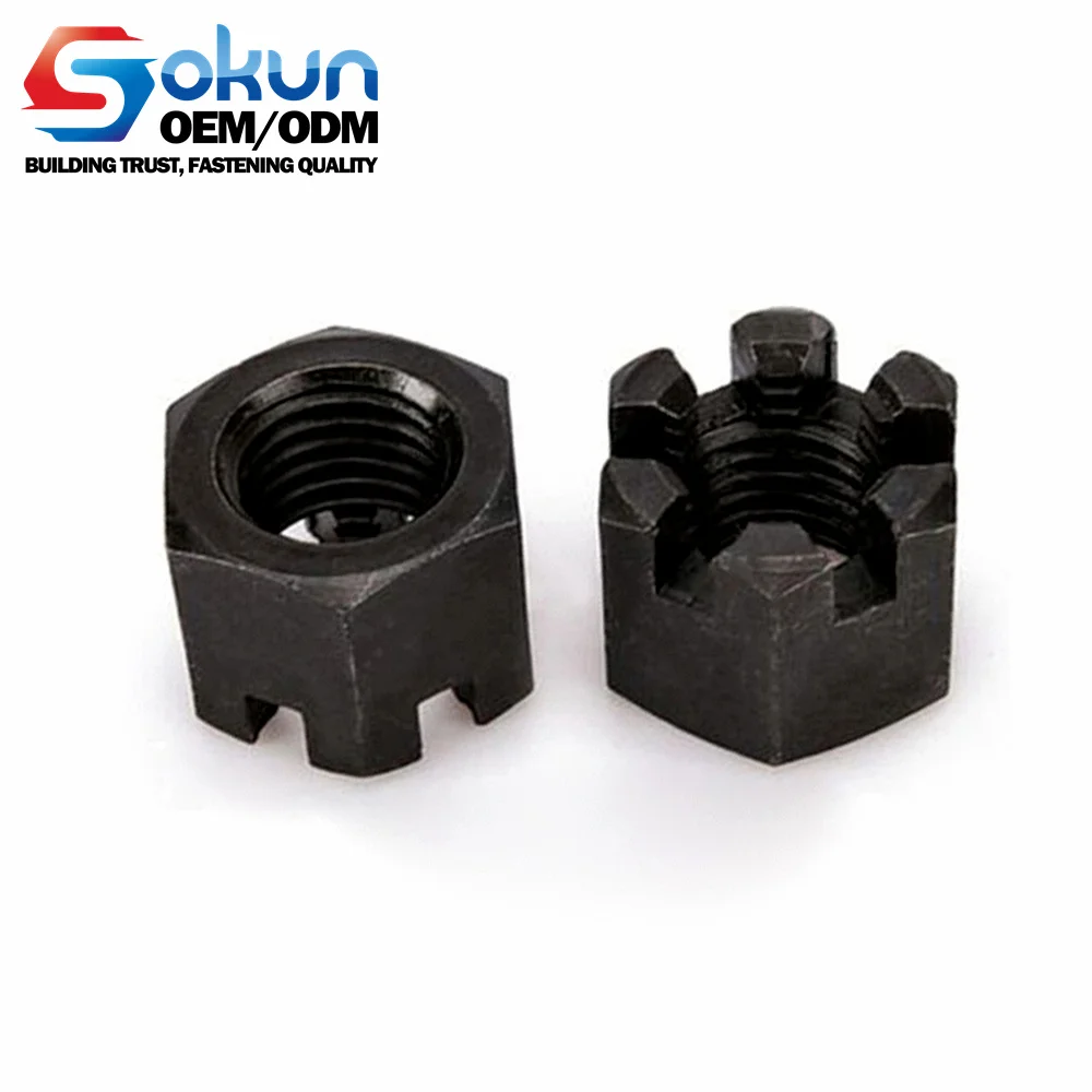 Hot-Dip Galvanized Hex Castle Nut Anti-Corrosive Zinc Plated M3 Available Brass Stainless Steel Aluminium Nylon Copper DIN934