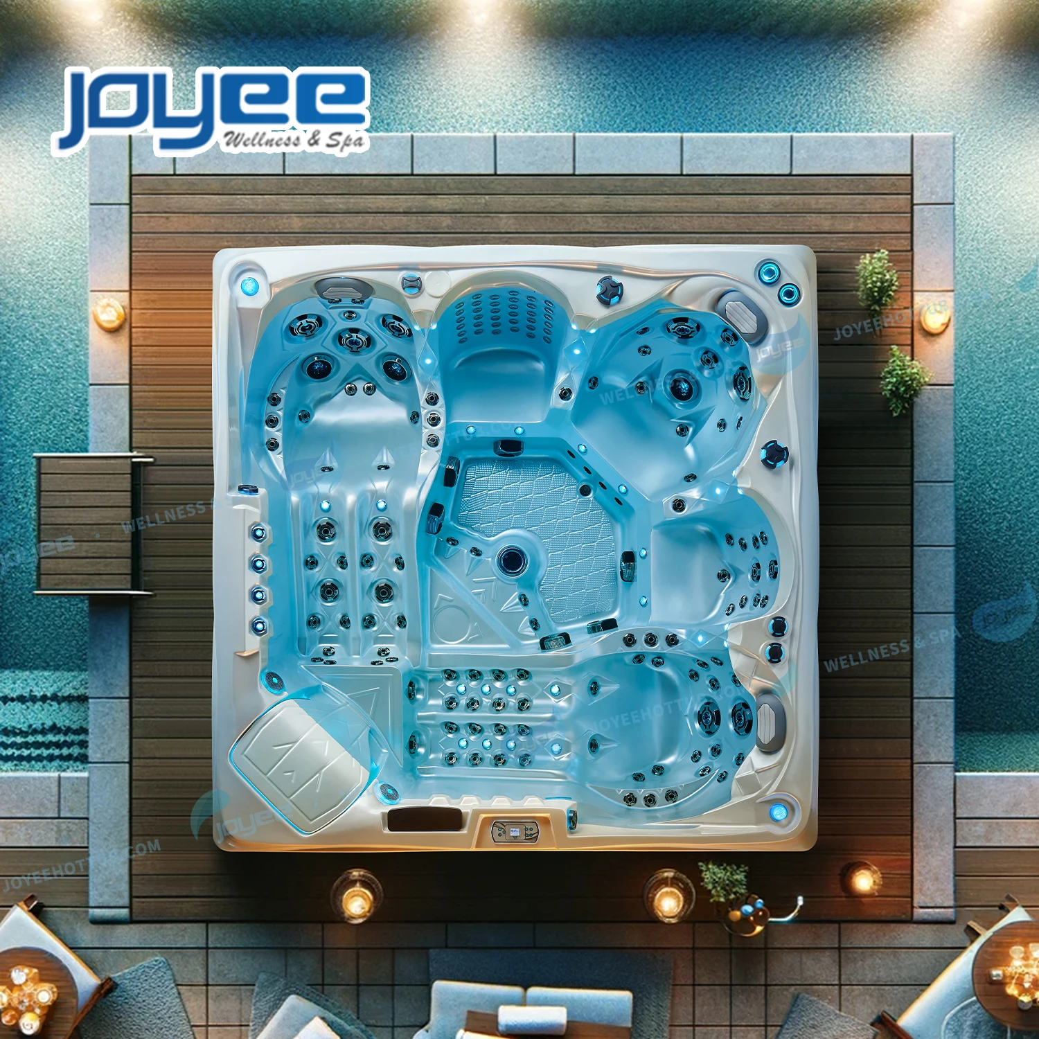 JOYEE spa factory 5 persons newest hot tub luxury whirlpool pool for outdoor 172 jets spa pool with LED bar table