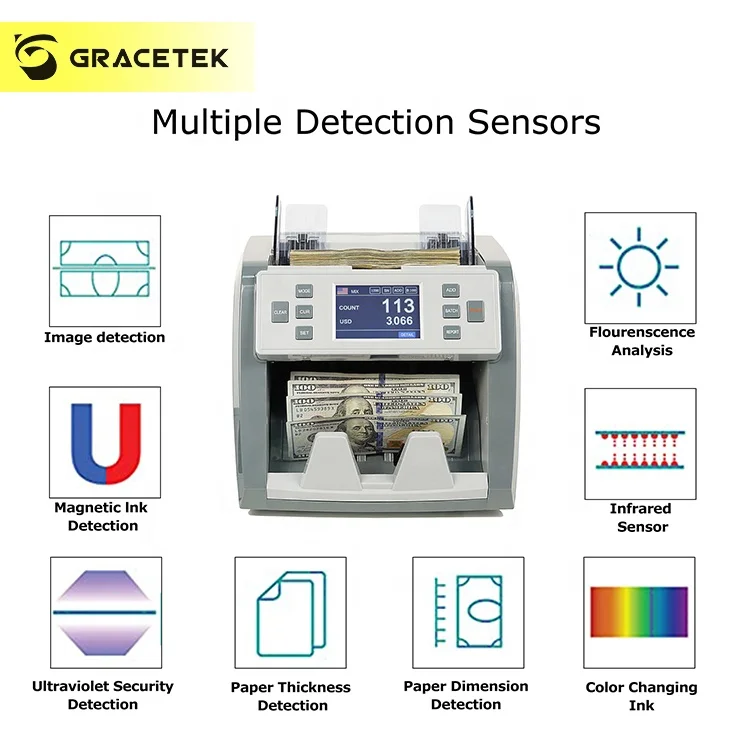 2022 Fresh Model Hot Sale Best Price Cash Counter Machine Large Touch Screen Button Bill Counter Machine Money Counting