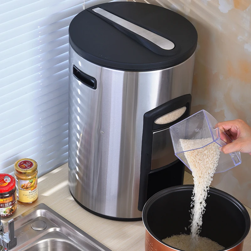 Household Rice Bucket Storage Box Moisture-Proof Metering Cylinder Automatic Grain Rice Storage Tank Cereal Dispenser