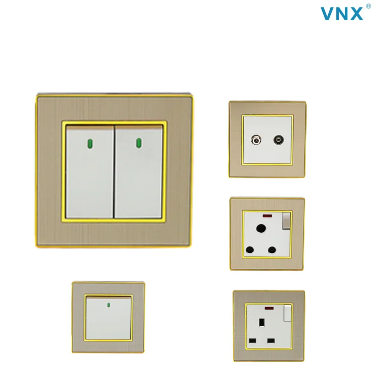 Switch Electricity New Design Switches And Sockets Wall Socket Outlet Gold PC Electrical Accessories 2 Gang Wall Switches