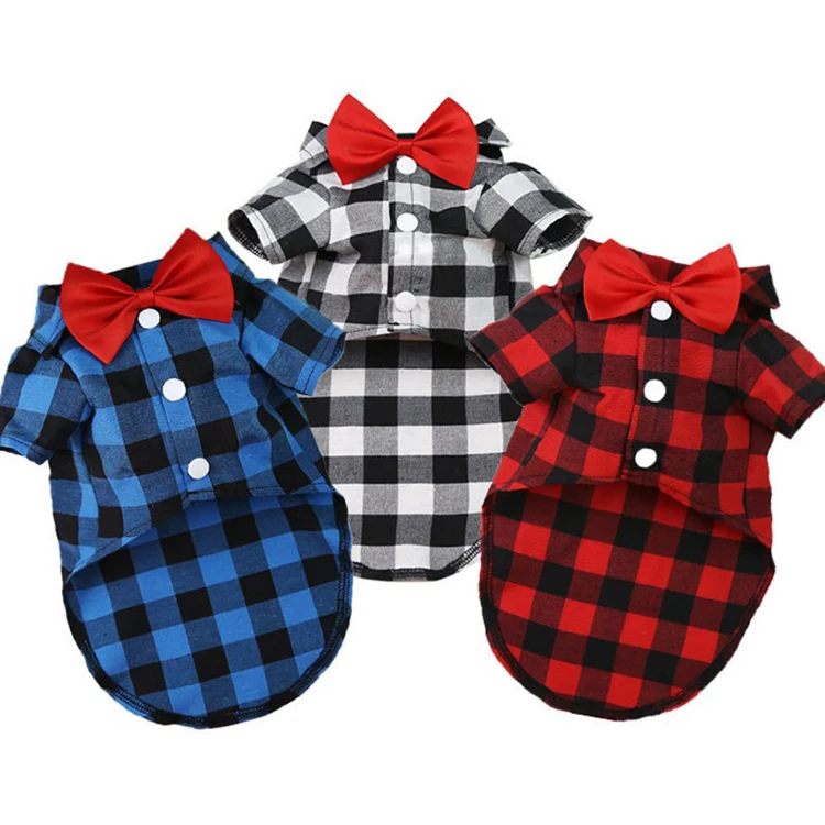 Pet Clothing Dropshipping Agent Dog Shirts Fashion Bowknot Plaid Shirts Cotton Pet T-Shirt Dog Clothes For Small Medium Dogs
