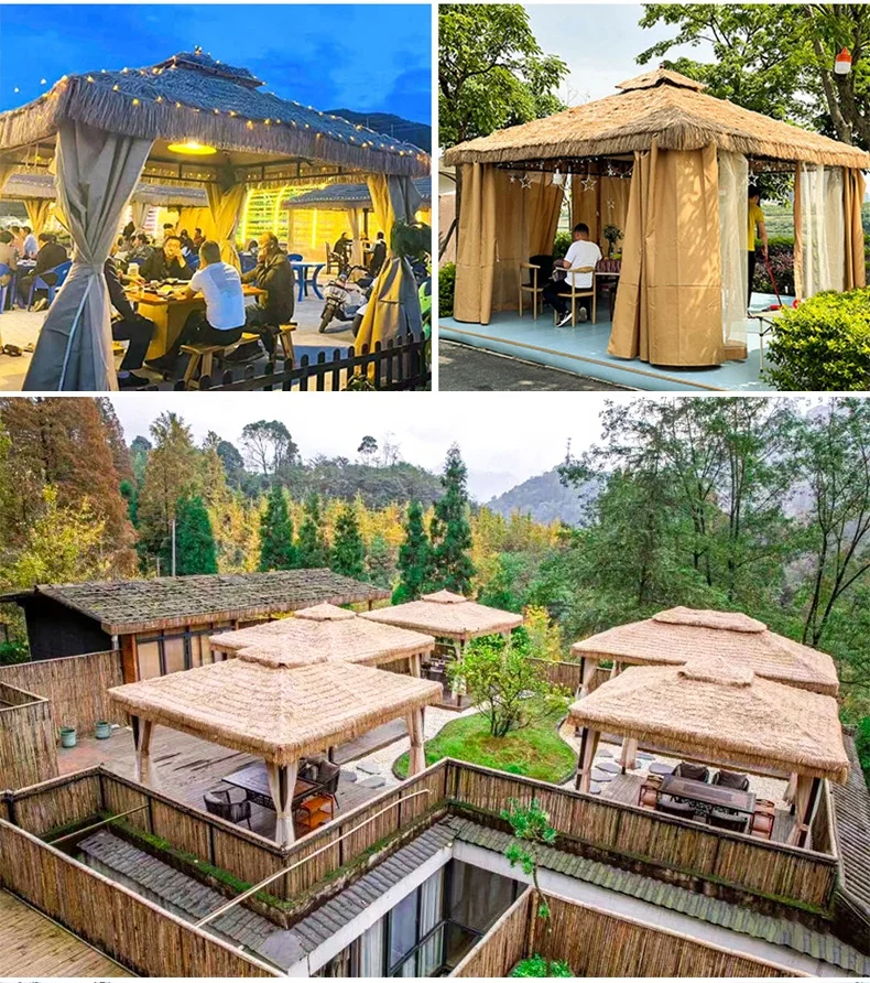 All Weather Outdoor Gazebo Camping Villa Garden Pavilion Doubletop Thatch Removable Tent 3M*3M