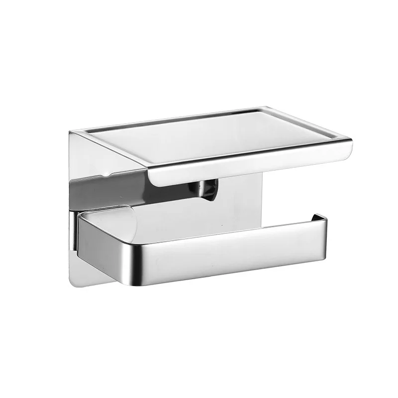 Hot Sell Stainless Steel Self Adhesive Toilet Paper Roll Holder With Phone Shelf,Wall Mounted Without Drilling