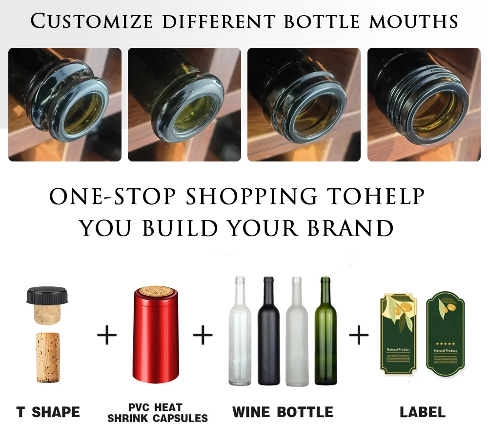 wholesale in Stock Free Samples 500ml 750ml Empty Dark Green Amber Black Glass Red Wine Bottle Recyclable Clear Wine Bottles