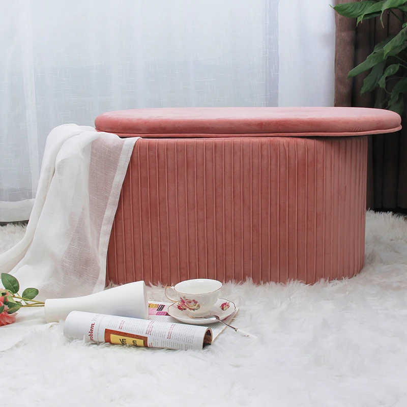 Customized luxury high quality factory wholesale folding modern furniture big velvet pouf ottoman long sofa bench chair