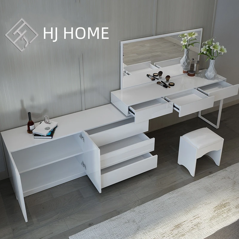 Custom Made Modern  Dressing Table With Storage Dresser Cabinet Drawers  In Wood Classic Make-up Table With Mirror