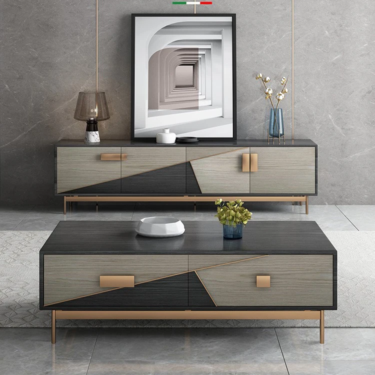 Grey black color wooden console table modern console table with 3 drawers