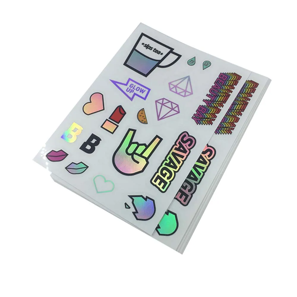 Customized Gloss Lamination Transparent PET Silver Foil Stamping A5 Kiss Cut Sticker Sheet