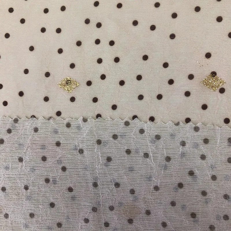 new pattern dot printing chiffon crinkle wrinkle gauze crepe fabric solid color muslin fabric for clothing