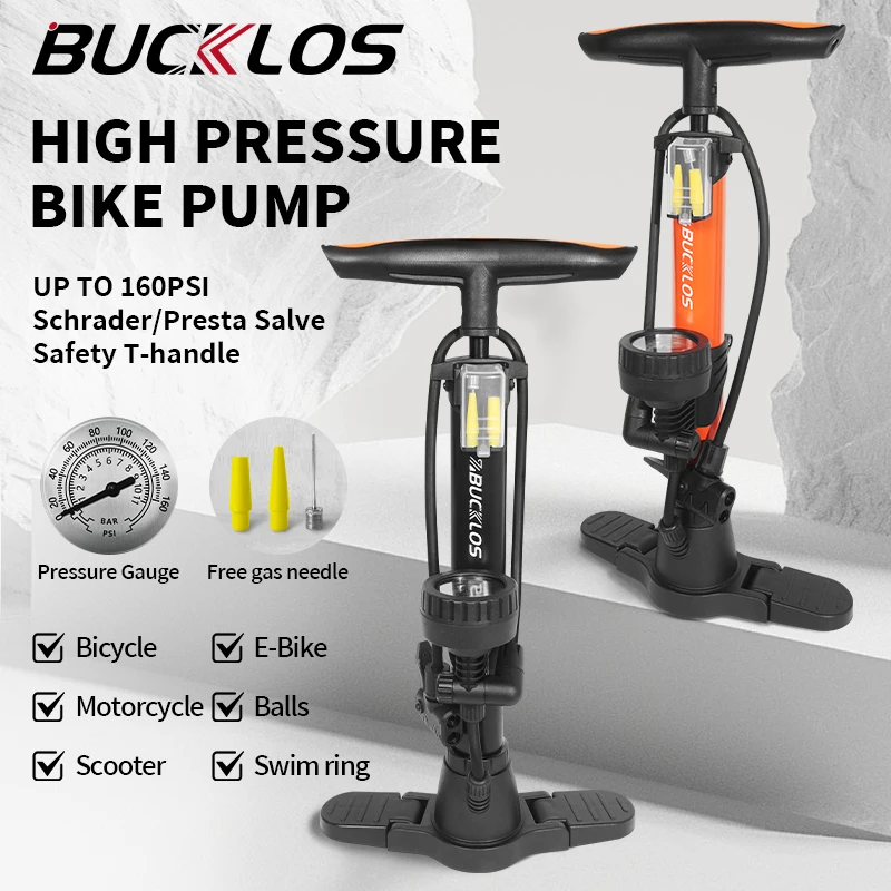 OEM/ODM BUCKLOS Bicycle Air Pump 160PSI High Pressure Schrader/Presta Valve Inflator MTB Road Bike Floor Pump Cycling Accessory