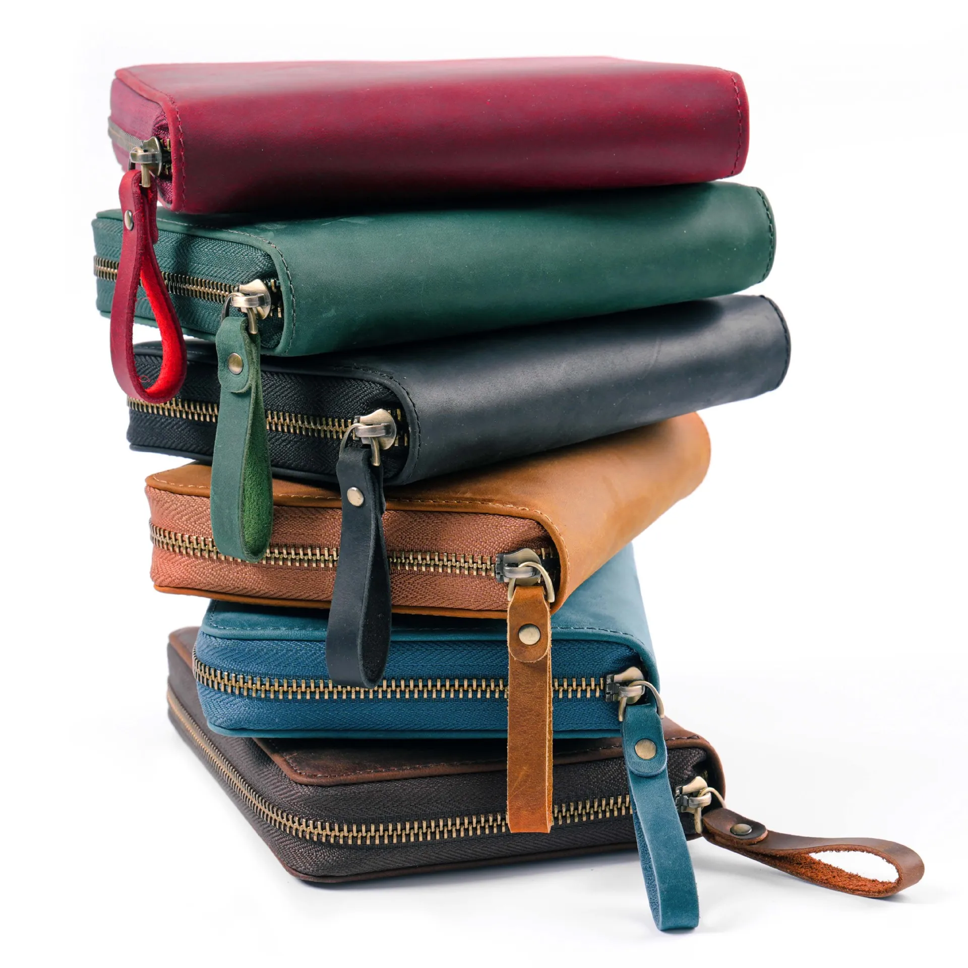 A6 Genuine Leather Notebook With Pen Holders Zipper Bag Journal Diary Writing Note book Laser Engrave Custom LOGO Promotion Gift