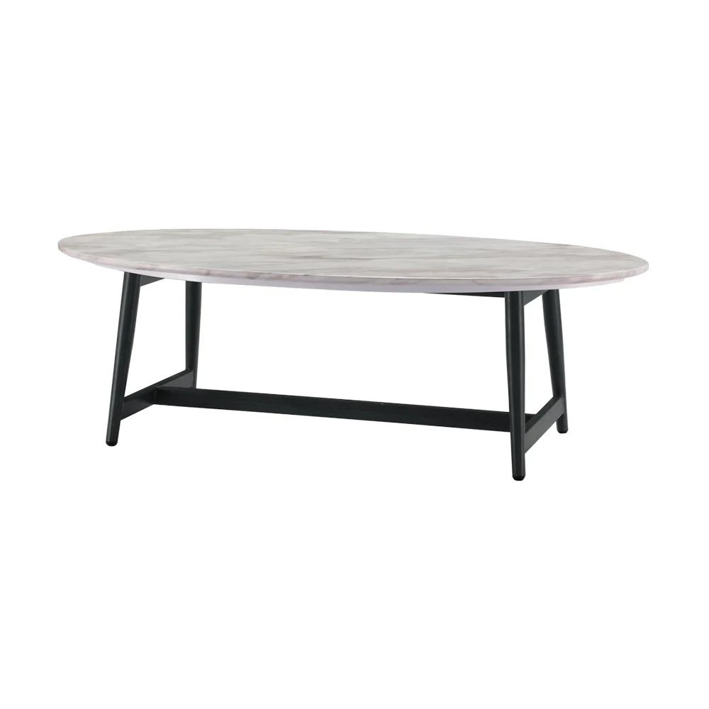 Large Modern Volakas White Artifical Marble Metal Legs Oval Coffee Table For Living Room