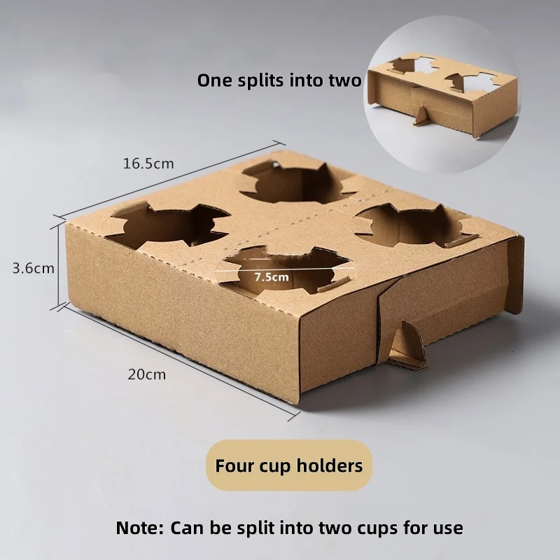 Disposable pulp coffee cup with milk tea packaging cup holder can be degraded take-away paper cup tray two in four