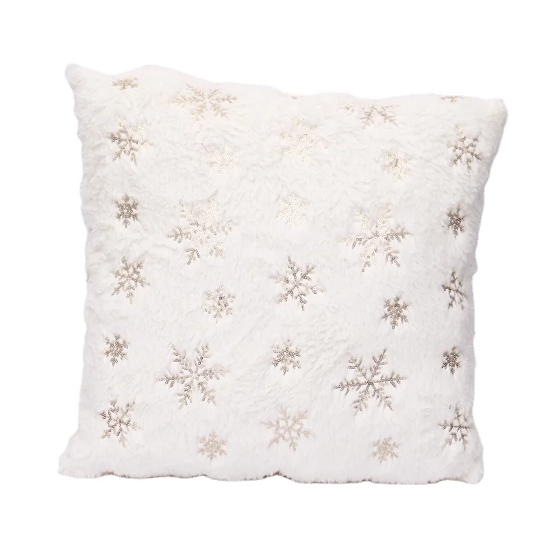 Low MOQ Sequin Fabric Snowflake Design Snover Plush Cushion Cover PV Fur Sofa Decor Throw Pillow Cover