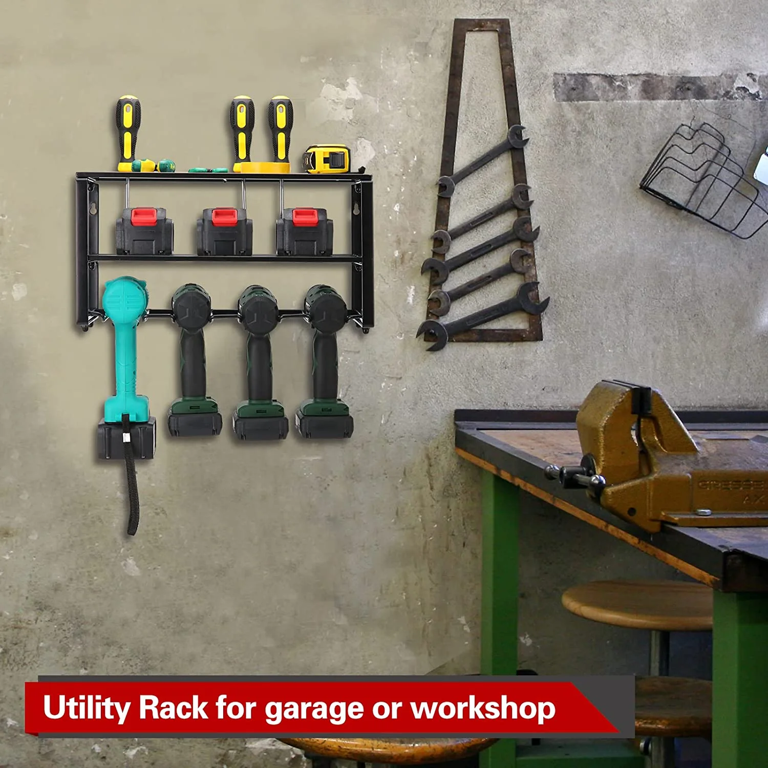 Powper Tool Organizer Wall Mount Shelf Rack Cordless Power Drill Tool Storage Holder Organizer