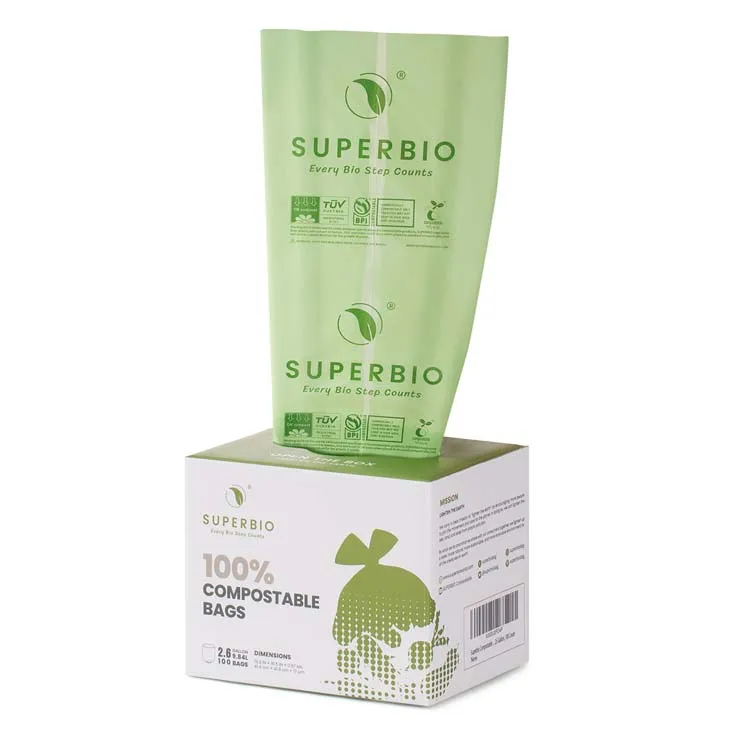 ASTM D6400 100% Compostable Trash Bags, 2.6 Gallon 9.84 Liter 100 Counts Extra Thick Food Scrap Small Kitchen Garbage bags