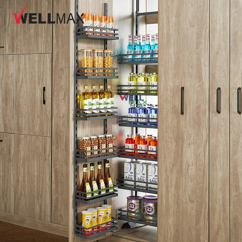 WELLMAX Tall Pull Out Pantry Unit Kitchen Accessories Cabinet Cupboard Larder Basket for Storage