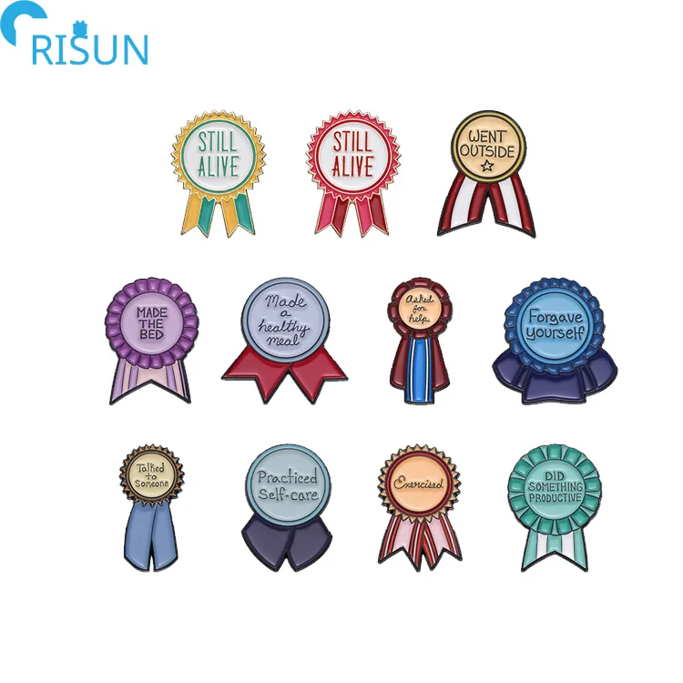 Manufacture Colorful Medal Brooch Custom Logo Medal Series Letter Enamel Pin Still Alive English Words Badge Enamel Lapel Pin