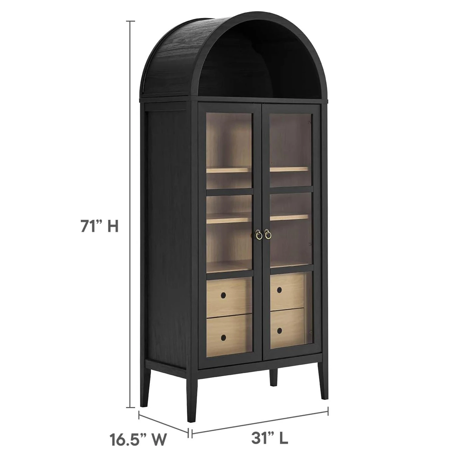 Arched Sideboard Display Bookshelf Storage Cabinet with LED Light Glass Doors Height Adjustable Shelf and 2 Drawers