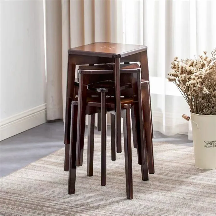 
2021 New Square Revolving Wooden Bamboo Kitchen Breakfast Bar Stool High Stool 