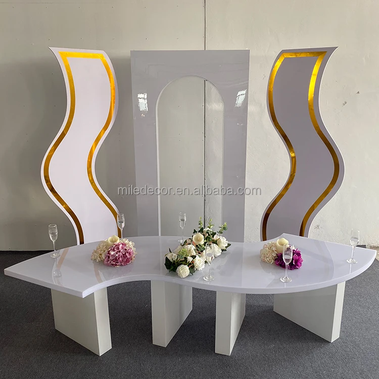 Cheap Custom Wedding Stage Mirror Gold Bride Groom Table Wedding Acrylic Dinner Tables