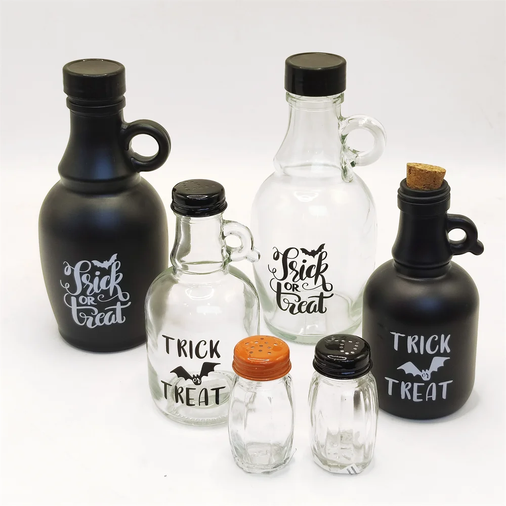 factory Halloween design Glass Spice with Empty jar 6 bottles  double Countertop Spice Rack Tower set