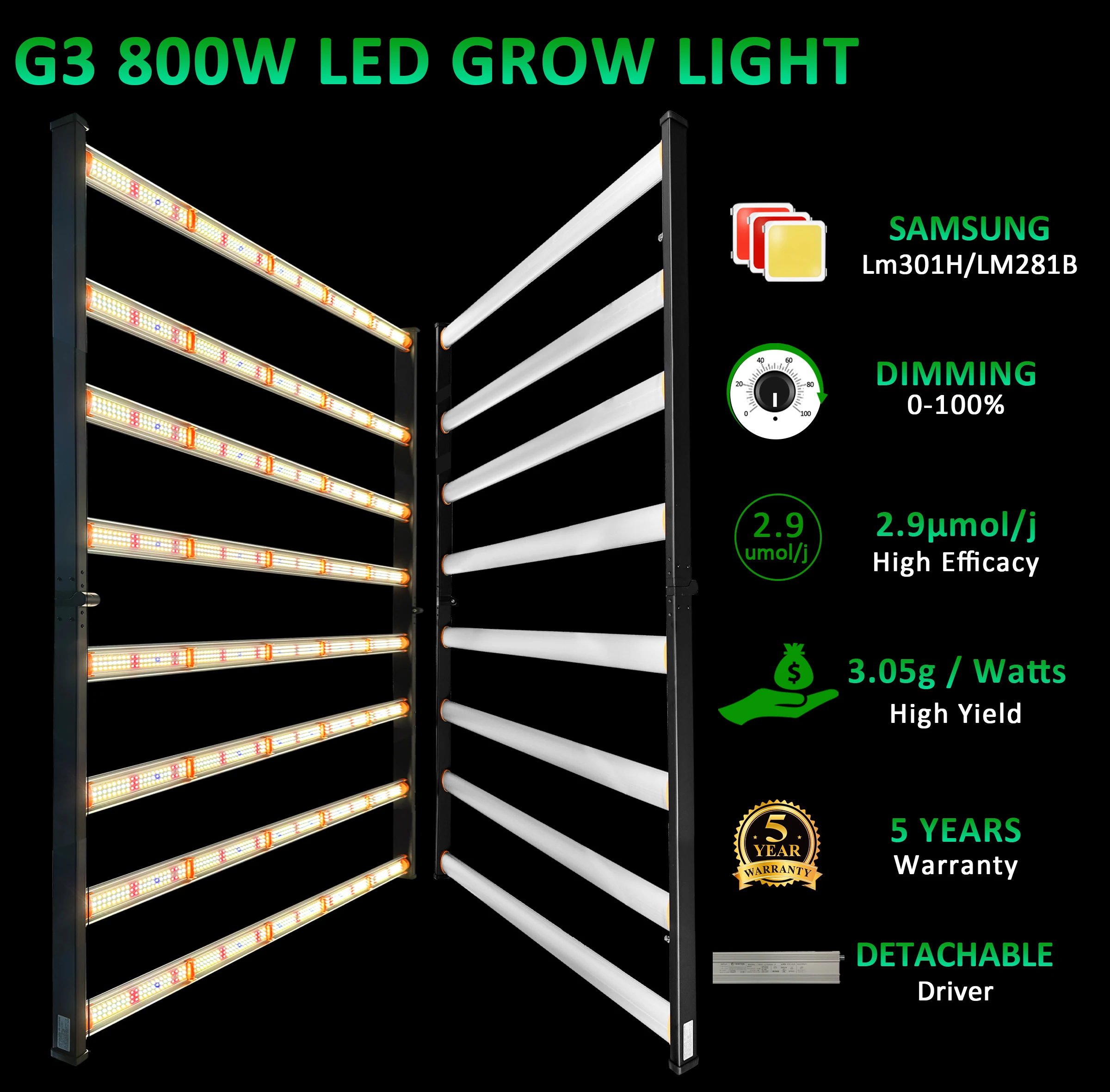 LM301H 1000W 8 Bar 650W Waterproof Controller Commercial Full Spectrum LED Grow Light Bars Indoor House Professional Plant Use