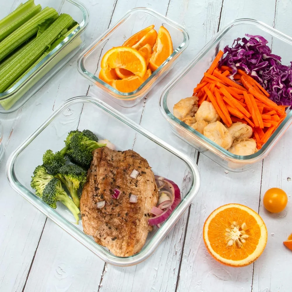 Newly Hinged Locking Lids Glass Lunch Box Kitchen Home Glass Glassware Glass Containers for Food Storage
