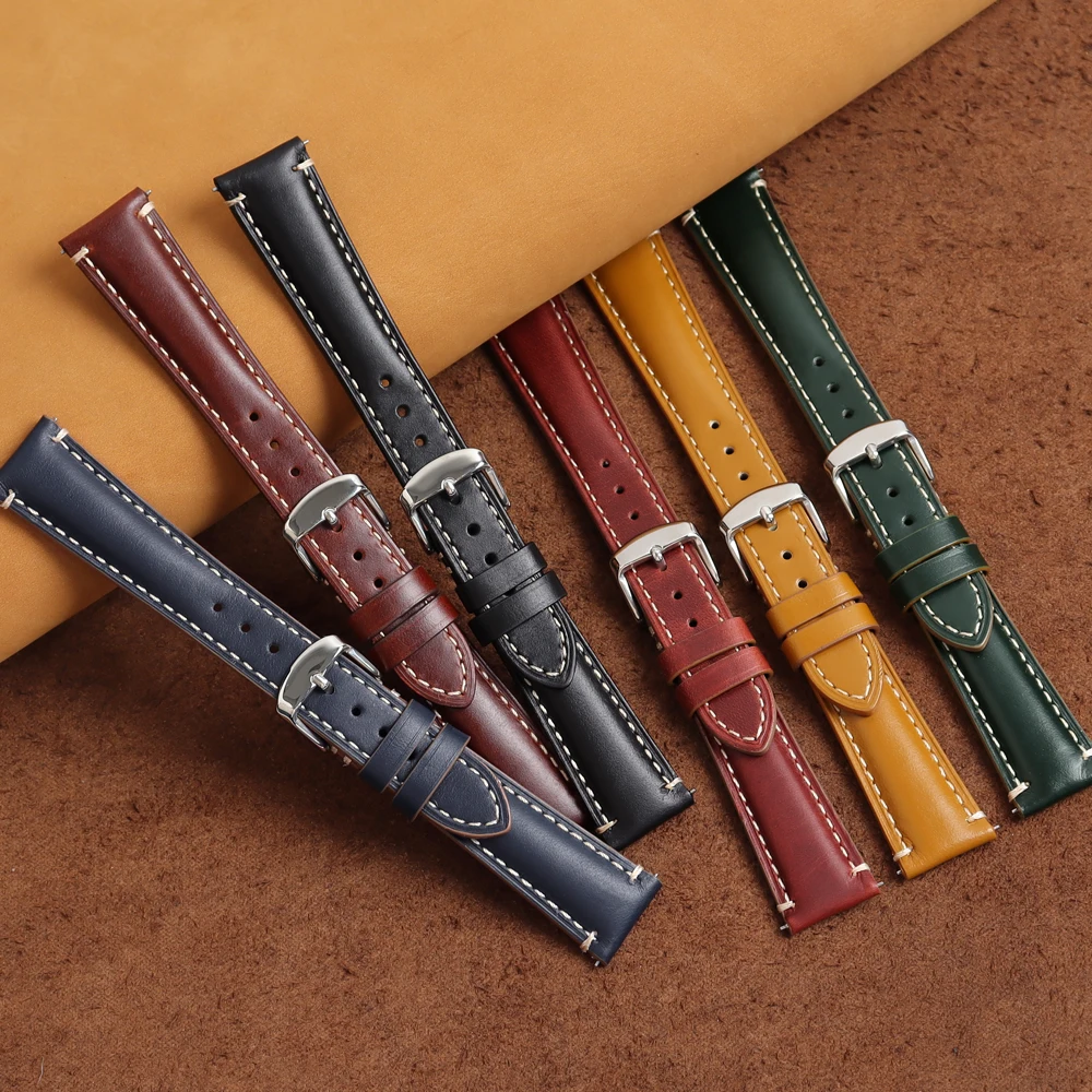 Watch Band Replacement Leather Straps Top Layer Vintage Luxury Genuine Cordovan Tapering Leather 20mm 22mm Opp Bag Breathable